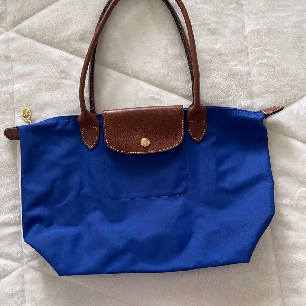 Longchamp Royal Blue Tote with Brown Accents